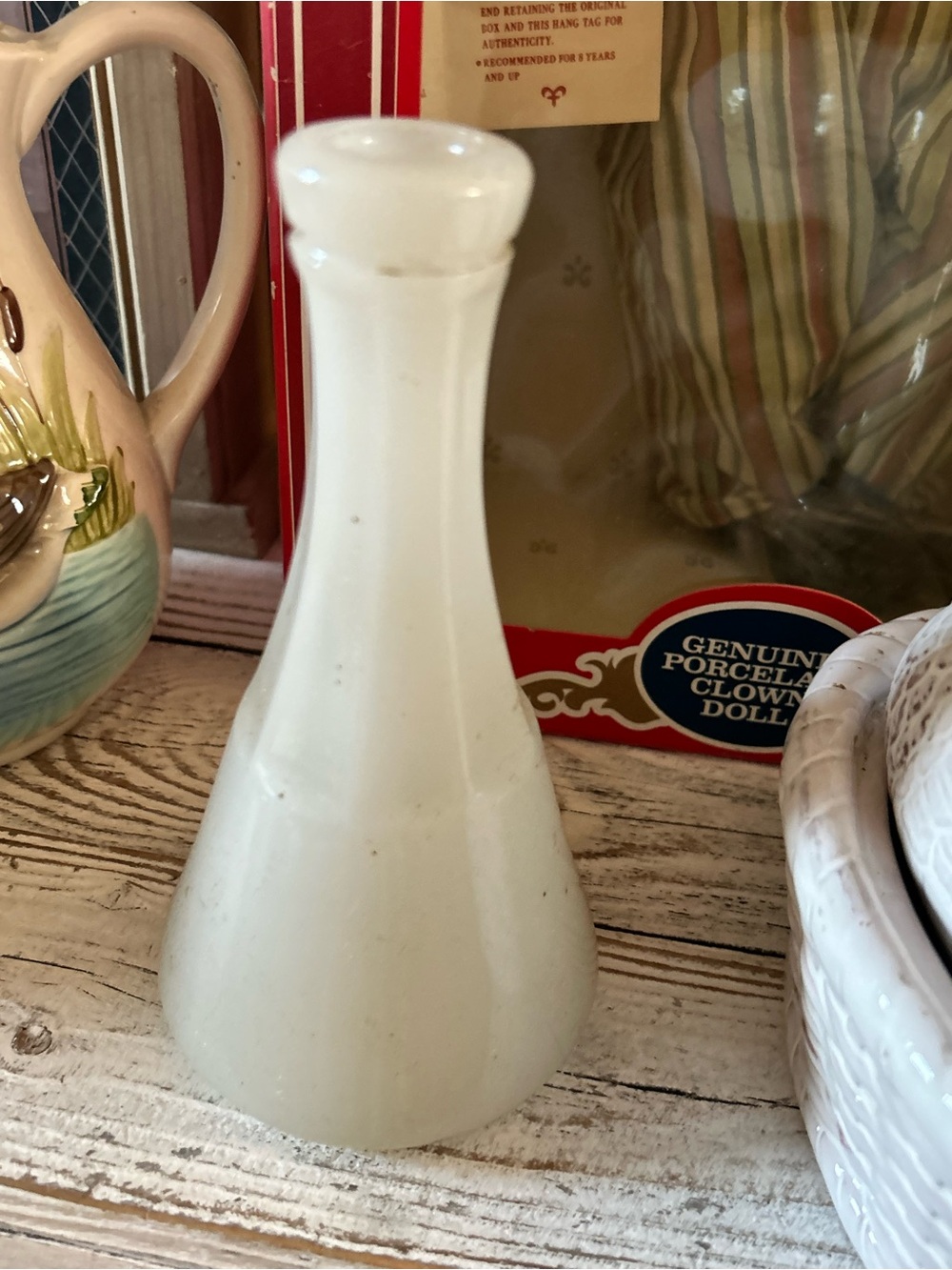 Antique Clambroth Milk Glass Barber Bottle Classic White Ceramic Bud Vase no cap